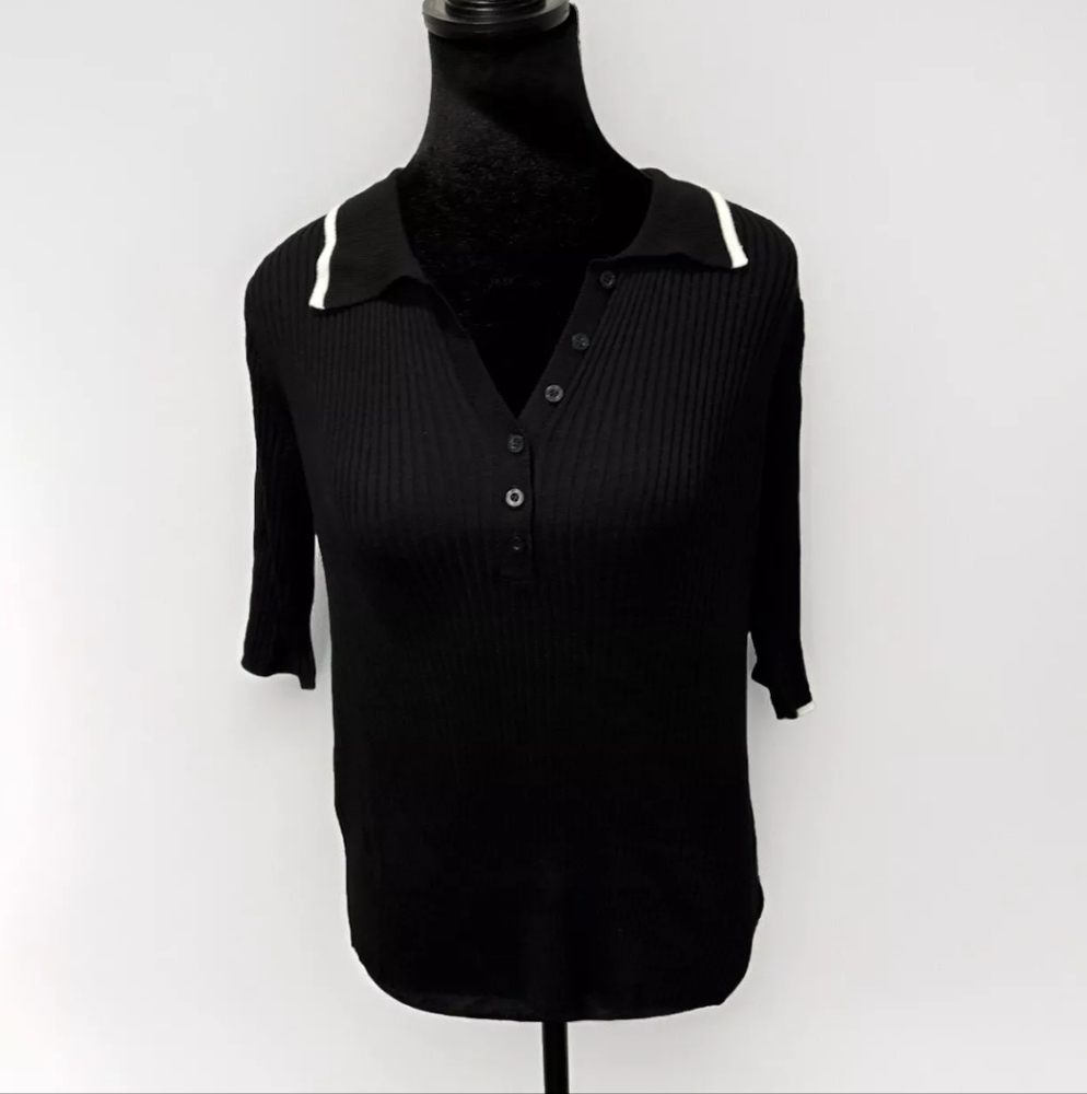 New! Calvin Klein Jeans Black Ribbed Polo Short Sleeve Shirt Size XS X-SMALL NWT